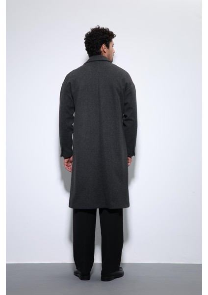 Antrasit Kuşaklı Oversize Erkek Kaban