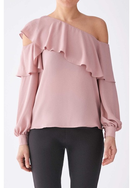 Tek Omuz Fırfırlı Bluz Pudra K1913051_055 fırsatları