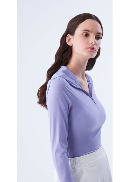 Fermuar Ve Kapüşon Detaylı Bluz Lila K2113070_017
