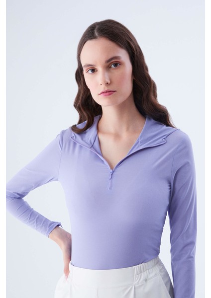 Fermuar Ve Kapüşon Detaylı Bluz Lila K2113070_017 modelleri