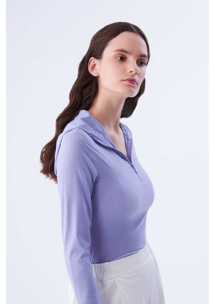 Fermuar Ve Kapüşon Detaylı Bluz Lila K2113070_017