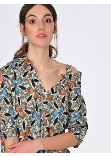 Omuz Detaylı Desenli Midi Günlük Elbise Standart Renk Y1911073_089