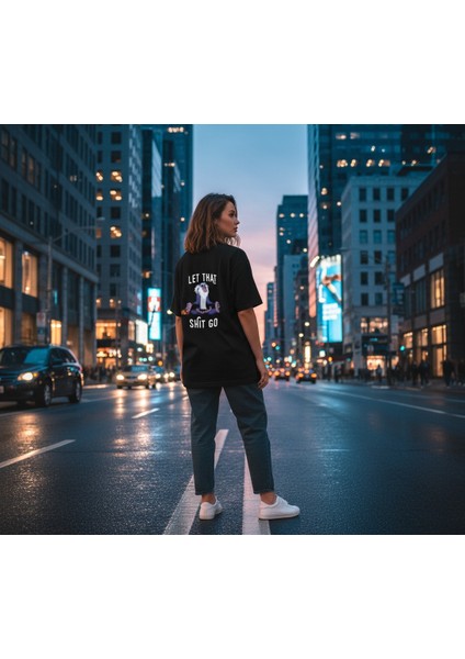 Let It Go Mode On – Sessiz Mesajlar Oversize Unisex T-Shirt Siyah %100 Pamuklu fırsatları