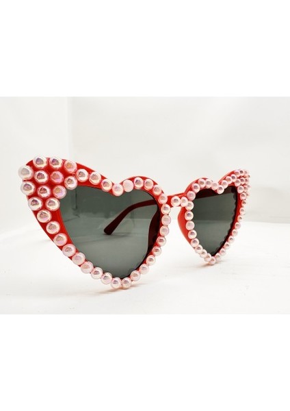 Kırmızı Incili Kalp Gelin Gözlüğü fiyatları