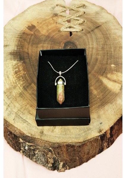 Unakit Doğal Taşı Zincirli El Yapımı Kolye Uç: 3 cm Zincir: 20 cm Kutulu modelleri