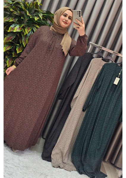 Kadın Tesettür Giyim Büyük Beden Yarım Robalı Çıtır Desen Elbise modelleri