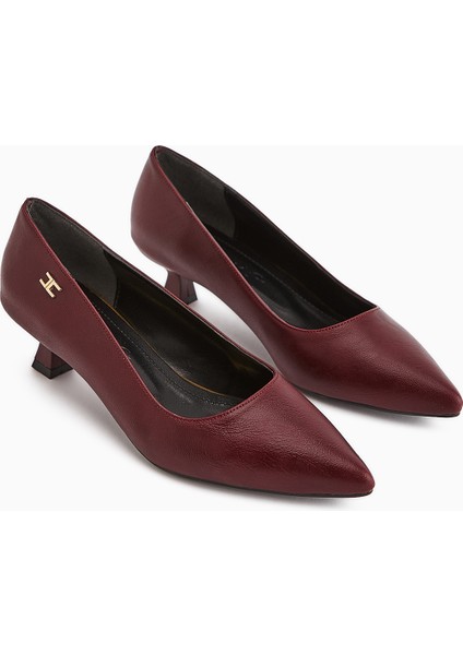 Wera Bordo Kısa Topuklu Ayakkabı Kadın Stiletto