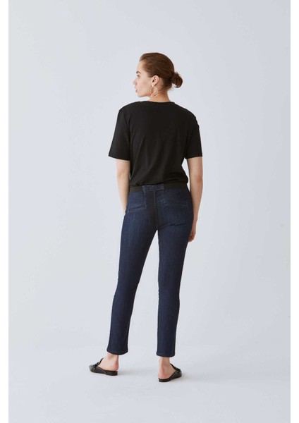 Şerit Detaylı Jean Kadın Pantolon Koyu Mavi K2053103_252 fırsatları
