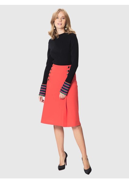 %100 Yün Düğme Detaylı Etek Kırmızı K1815049_006 fiyatları