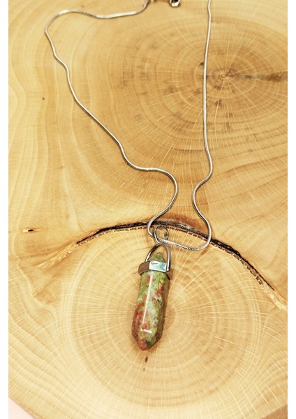 Unakit Doğal Taşı Zincirli El Yapımı Kolye Uç: 3 cm Zincir: 20 cm Kutulu indirimleri