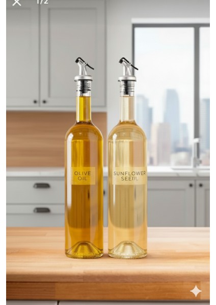 2 Li Şeffaf 750 ml Cam Yağdanlik Yağlık El Yazılı