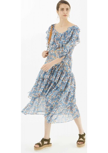 Çiçek Desenli Elbise Mavi Y9911016_036 modelleri