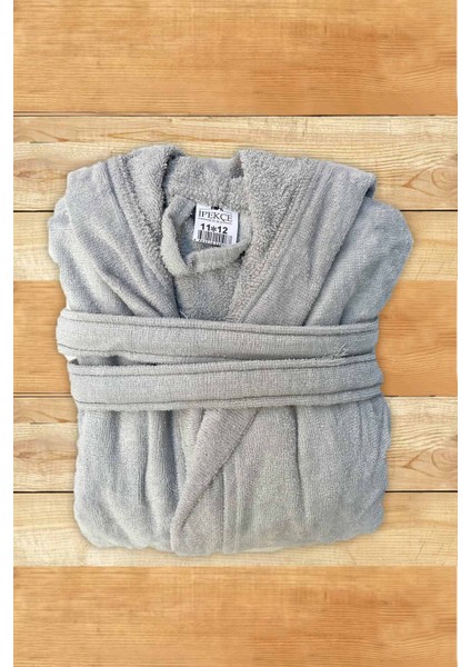 %100 Pamuk Kadife Kapüşonlu 10-12 Yaş Unisex Çocuk Bornozu