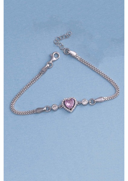 Pembe Taşlı Kalp Gümüş Su Yolu Bileklik fırsatları