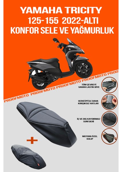 Yamaha Tricity 125 - 155 (2022 - Altı) Konfor Sele ve Yağmurluk Kılıf
