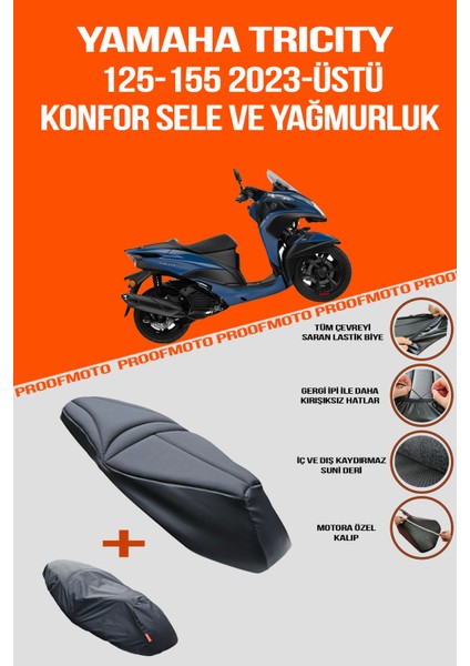 Yamaha Tricity 125-155 (2023 - Üstü) Konfor Sele ve Yağmurluk Kılıf