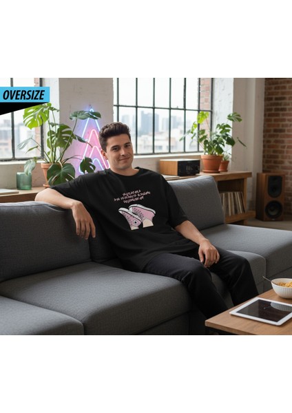 Farklı Frekans Oversize T-Shirt – Tarzı Da Düşüncesi De Özgün Siyah %100 Pamuklu fırsatları