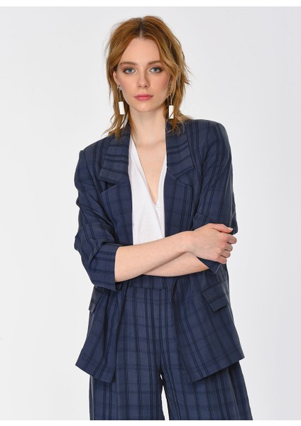Crep Detaylı Kareli Kadın Ceket Lacivert Y1916005_015 fiyatları