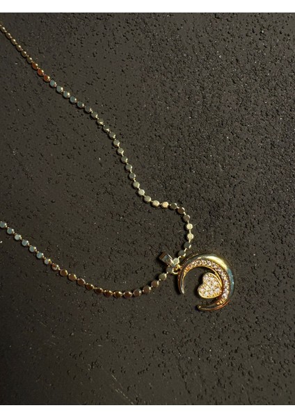 Çelik Hilal 14K Kaplama Kalpli Kolye modelleri