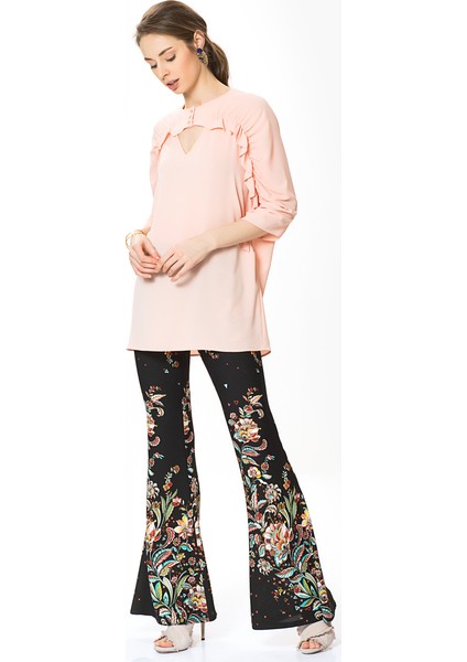 Fır Fır Detaylı V Yaka Detaylı Bluz Pudra Y1723002_055