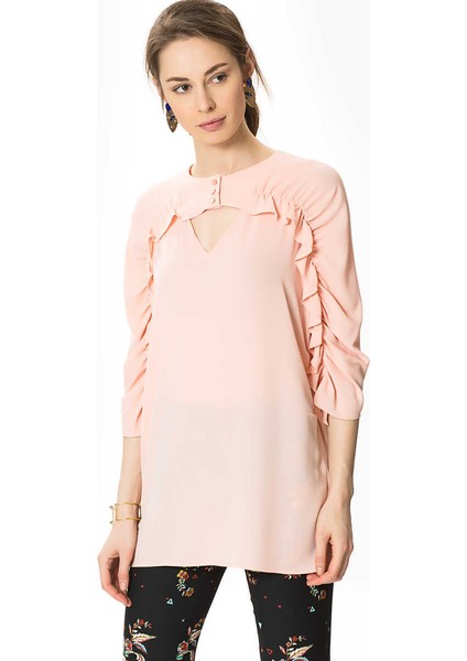 Fır Fır Detaylı V Yaka Detaylı Bluz Pudra Y1723002_055 fırsatları