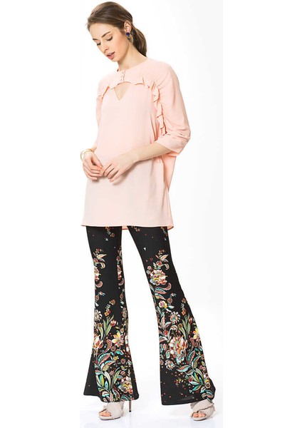 Fır Fır Detaylı V Yaka Detaylı Bluz Pudra Y1723002_055