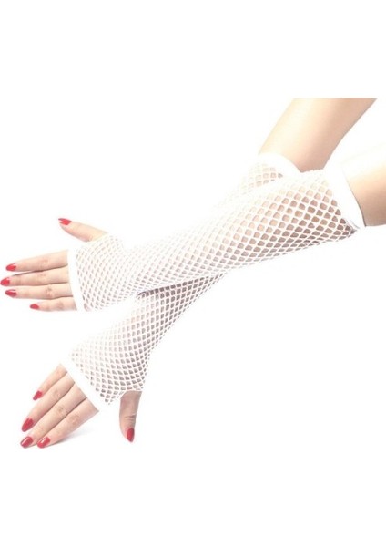 Uzun File Örgü Eldiven Beyaz Renk modelleri