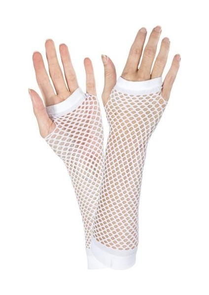 Uzun File Örgü Eldiven Beyaz Renk fırsatları