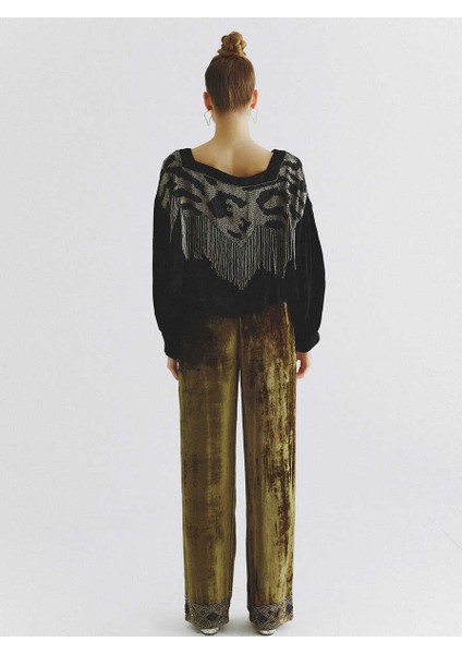 Püskül Detaylı Geniş Yaka Kazak Standart Renk K2064105_089 fırsatları