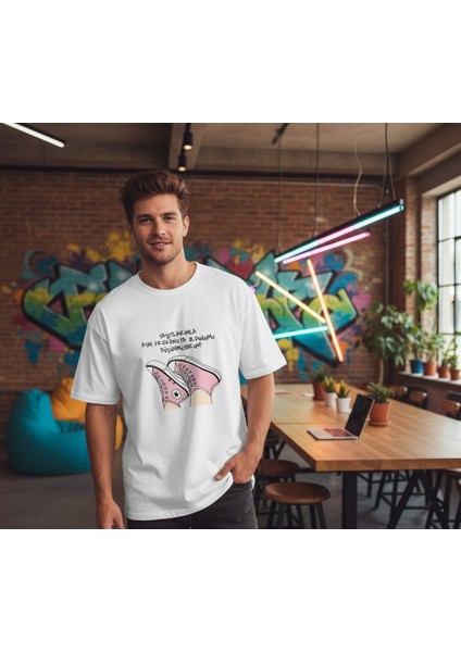 Farklı Frekans Oversize T-Shirt – Tarzı Da Düşüncesi De Özgün Beyaz %100 Pamuklu modelleri