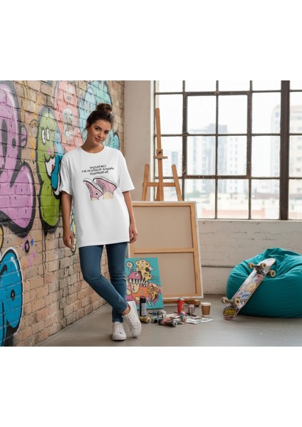 Farklı Frekans Oversize T-Shirt – Tarzı Da Düşüncesi De Özgün Beyaz %100 Pamuklu fırsatları