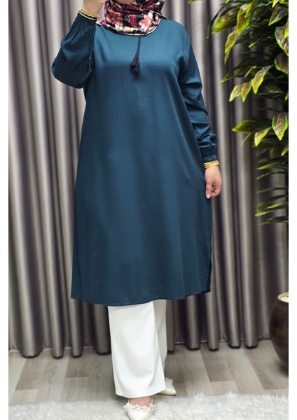 Kadın Tesettür Giyim Büyük Beden Tek Renk Ipli Tunik