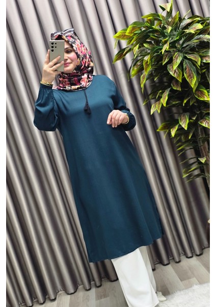 Kadın Tesettür Giyim Büyük Beden Tek Renk Ipli Tunik fırsatları