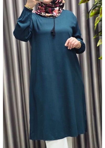 Kadın Tesettür Giyim Büyük Beden Tek Renk Ipli Tunik indirimleri