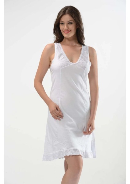 229 Kadın Penye Süprem Kombinezon-Beyaz