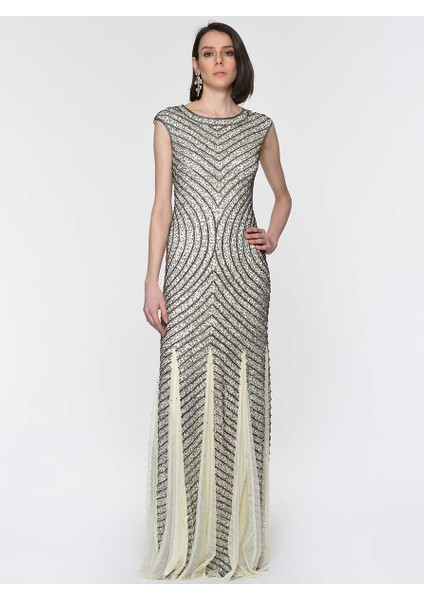 Payet İşlemeli Uzun Gece Elbisesi Ekru Y1961103_049 fiyatları