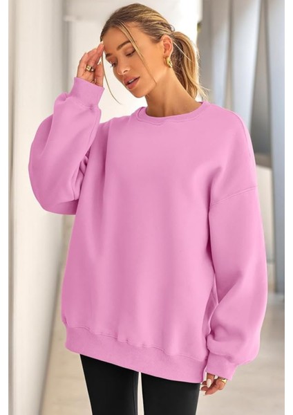 Genıus Store Kadın Sweatshirt Oversize Geniş Kalıp Içi Şardonlu Bisiklet Yaka Oversize sweatshirt Kadın-Sweatshırt