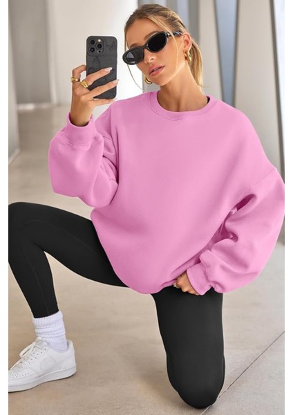 Genıus Store Kadın Sweatshirt Oversize Geniş Kalıp Içi Şardonlu Bisiklet Yaka Oversize sweatshirt Kadın-Sweatshırt fiyatları