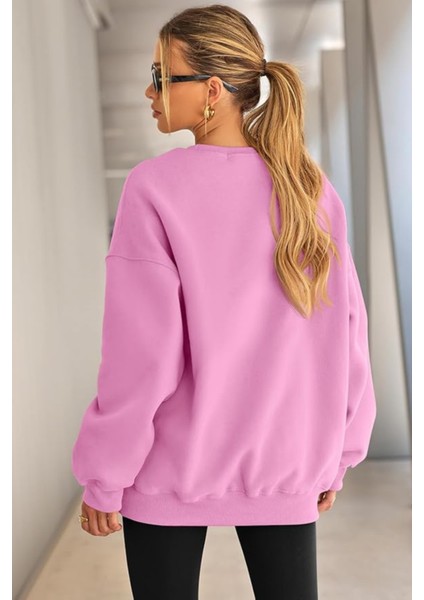 Genıus Store Kadın Sweatshirt Oversize Geniş Kalıp Içi Şardonlu Bisiklet Yaka Oversize sweatshirt Kadın-Sweatshırt modelleri