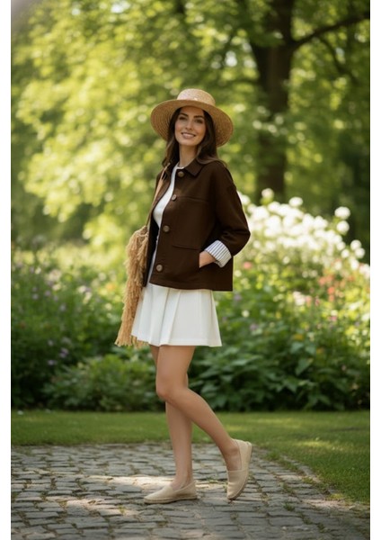 Kadın Premium Kalite Kol Detaylı Astarlı Kahverengi Ceket fiyatları