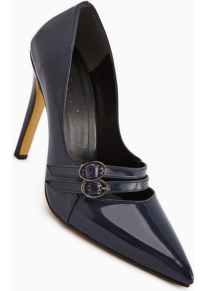 Blanka Lacivert Rugan Çift Tokalı Stiletto Kadın Topuklu Ayakkabı