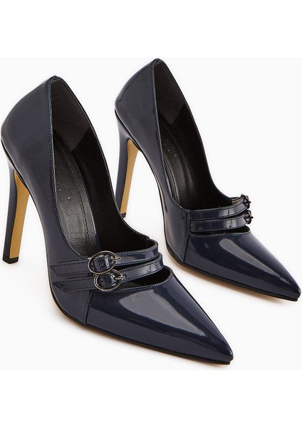 Blanka Lacivert Rugan Çift Tokalı Stiletto Kadın Topuklu Ayakkabı modelleri