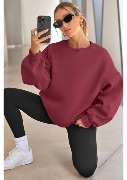Genıus Store Kadın Sweatshirt Oversize Geniş Kalıp Içi Şardonlu Bisiklet Yaka Oversize sweatshirt Kadın-Sweatshırt fiyatları