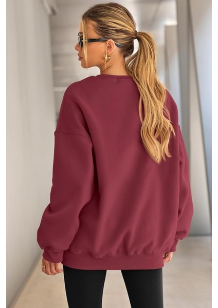 Genıus Store Kadın Sweatshirt Oversize Geniş Kalıp Içi Şardonlu Bisiklet Yaka Oversize sweatshirt Kadın-Sweatshırt modelleri