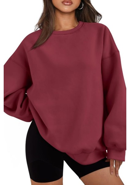 Genıus Store Kadın Sweatshirt Oversize Geniş Kalıp Içi Şardonlu Bisiklet Yaka Oversize sweatshirt Kadın-Sweatshırt fırsatları