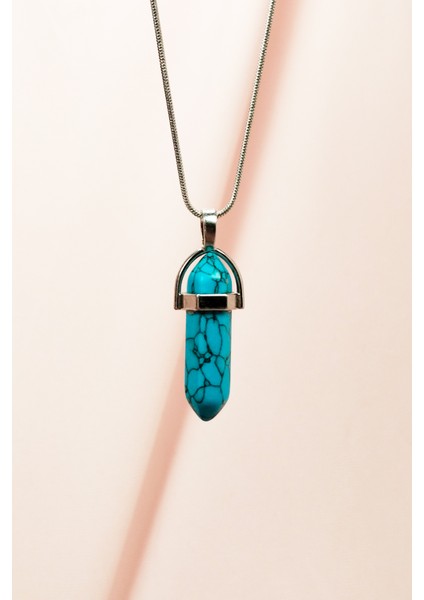 Firuze Doğal Taşı Zincirli El Yapımı Tasarımlı Kolye Uç: 3,5 cm Zincir: 20 cm Kutulu