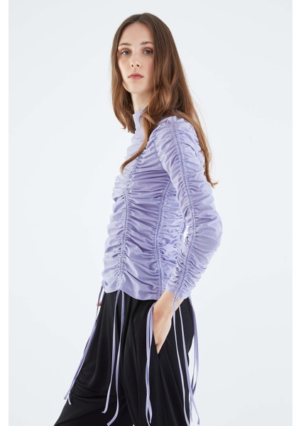 Büzgü Detaylı Bluz Lila K2113059_017