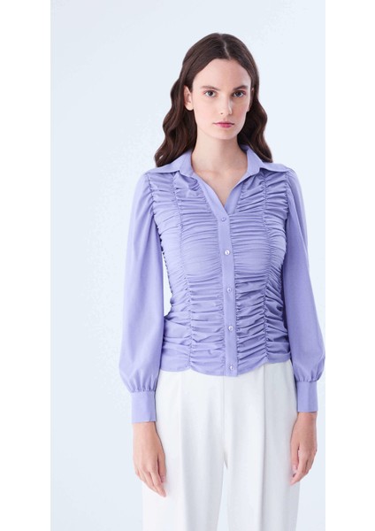 Büzgü Detaylı Kadın Gömlek Lila K2113538_017