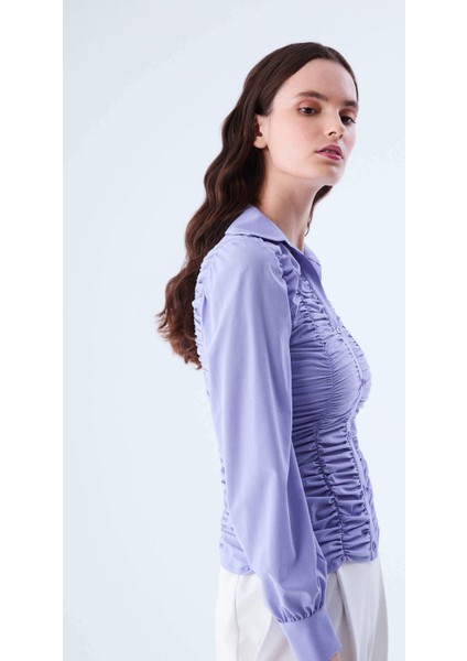 Büzgü Detaylı Kadın Gömlek Lila K2113538_017 fiyatları