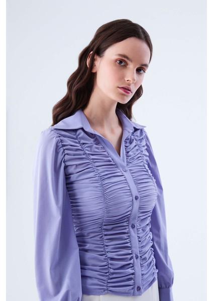 Büzgü Detaylı Kadın Gömlek Lila K2113538_017 modelleri